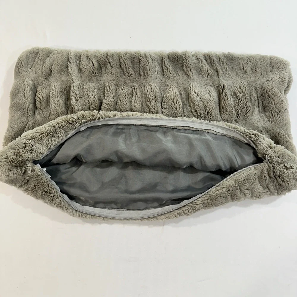 Pottery Barn Ruched Faux Fur Lumbar Pillow Covers Set of 2 Gray 16x26 Soft Plush
